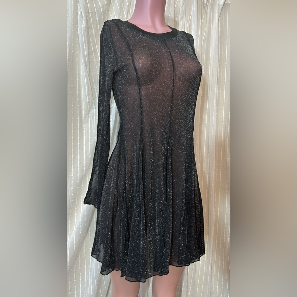 Zara Black Shimmer Long Sleeve Dress medium